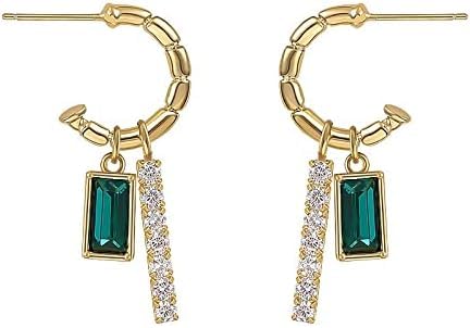 ARZONAIKorean Style Green Crystal Drop Earrings for Women Geometric Rhinestone Tassel Dangle Earring Party Jewelry for women and Girls