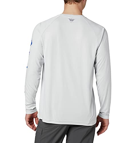 Columbia Men's Pfg Terminal Deflector Long Sleeve Shirt, Breathable, Uv Sun Protection Cool Grey/Vivid Blue #TOP1