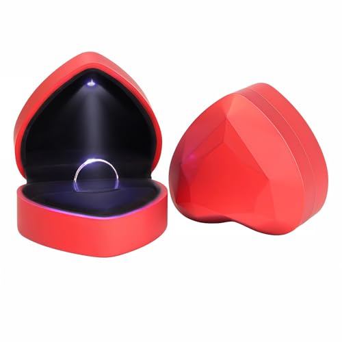 BUBBLE-FLY Heart Shape LED Ring Box, Red Velvet Jewelry Box for Engagement Wedding Proposal, Anniversary Birthday Gift,Red Velvet Interior, Concealed Hinge Design(1Pack)