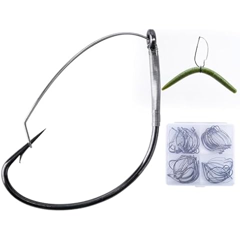 UNYLE Wacky Weedless Rig Hooks, Jig Head Worm Weights Hook Bass Fishing Hooks for The Wacky Rig & Neko Rig (48) Cover