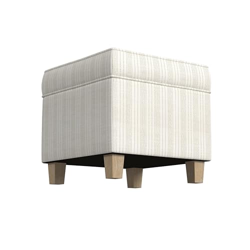 Homepop Home Decor Classic Square Storage Ottoman with Lift Off Lid | Ottoman with Storage for Living Room & Bedroom, Marigold Pinstripe Cream Fabric by HomePop - Image 2