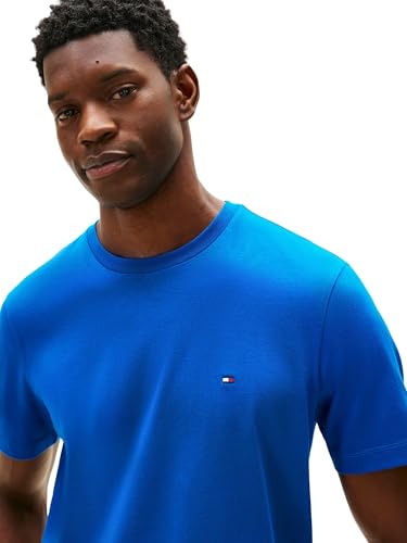 Tommy Hilfiger Herren T-Shirt Kurzarm Seasonal Solid Tee mit Rundhalsausschnitt, Blau (Vibrant Indigo), S – Ansicht 4