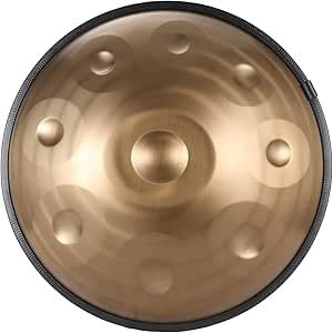 Handpan Drum 440Hz/432Hz 9/10/12 Note Pan Metalowe instrumenty perkusyjne ze stali nierdzewnej, złota spirala (9 nut (432Hz))