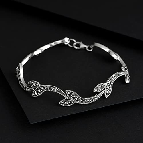 Gemondo USA 925 Sterling Silver Swirling Marcasite Bracelet 7 inch in Length2