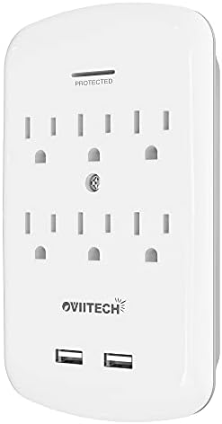 Oviitech 6 Outlet Surge Protector,900 Joules Wall Adapter Tap with 2 USB Charger, Dual 3.1A USB Ports, 3-Prong Wall Mount Outlet Plugs,ETL Listed,White
