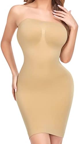 Women’s Strapless Shapewear Full Slip for Under Dresses Tummy Control Dresses Slip Body Shaper Seamless