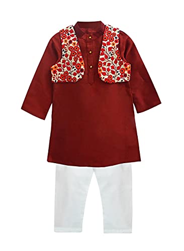 Image of A.T.U.N. All Things Uber Nice) Polyester All Things Uber Nice Boy's Regular Kurta Pyjama Jacket Set
