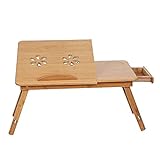 Design Conveniente: con la bella forma scavata e due fiori sulla superficie, il supporto regolabile per laptop è facile da dissipare il calore. E un fermo impedisce alle ginocchia di scivolare dalla scrivania. Gambe pieghevoli ed estese per riporlo facilmente.