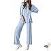 Women's two-piece summer fashion casual suit, Long Sleeve Button Down Shirts and Wide Leg Pants Sets Tracksuit (White,L)