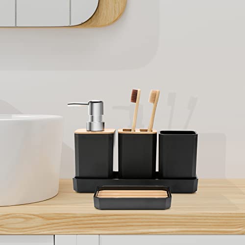 FEILANDUO Bathroom Accessories Set,5 Pcs Bathroom Accessory Gift Set, Soap Dispenser, Soap Dish, Toothbrush Holder, Toothbrush Cup, Vanity Tray, Boho, Modern Bathroom Decor (Black) - Image 6