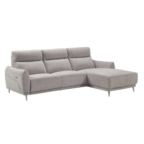 AltoBuy Canapé 3 Places Relax électrique avec méridienne Droite Tissu Polyester chiné Gris Clair - Santiago