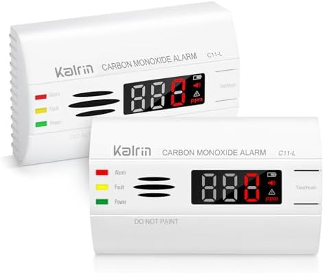 Kalrin Rilevatore Monossido di Carbonio, Sensore Preciso con Durata di Vita di 10 Anni, Batteria Sostituibile con Avviso di Batteria Scarica, con Display LED Digitale, EN 50291