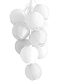 Allsop Home and Garden Soji Solar String Lights, Globe Style LED Outdoor Solar Lanterns, Handmade with Weather-Resistant UV Rated Fabric, for Decks, Gardens, Gazebos, Weddings, Mini Chinese Style Lights, (White)