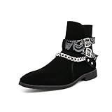 Abborora Mens Chelsea Boots Dress Shoes Buckle Strap Chukka Motorcycle Comfortable Walking Ankle Booties (Black,7)