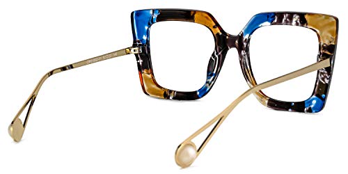 Image of Zeelool Chic Oversized Thick Square Blue Light Blocking Glasses for Women Qatar ZOP01892-01 Blue-Black
