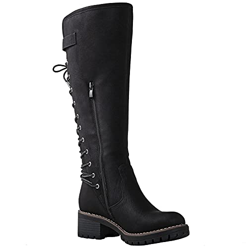Globalwin GW-W19YY29-1-SZ-8 Women'S Chunky Heel Black Lace Up Back Knee High Fashion Boots 8M thumb #2