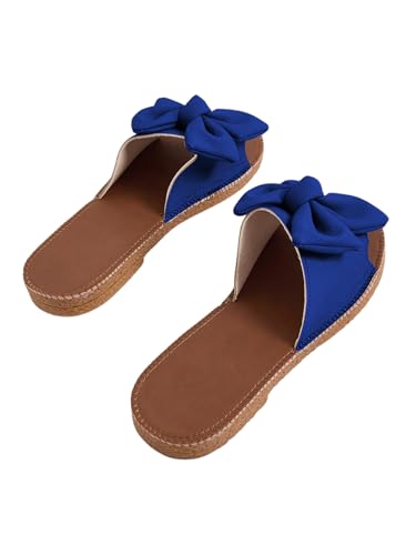 Image of Verdusa Women's Bow Flat Sandals Leather Open Toe Flats Summer Vacation Shoes Beach Sandals Outdoor Slippers