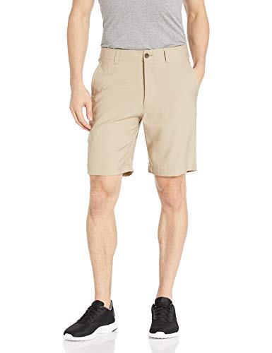 Haggar Men's In Motion Melange Flat Front Slim Fit Active Short, Khaki, 38