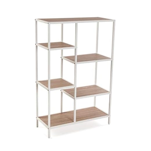 Versa Cedric Estantería de Pared de Estilo Industrial Biblioteca, con 6 Baldas o Estantes, Medidas (Al x L x An) 109 x 30 x 70 cm, Madera y Metal, Color Blanco y marrón
