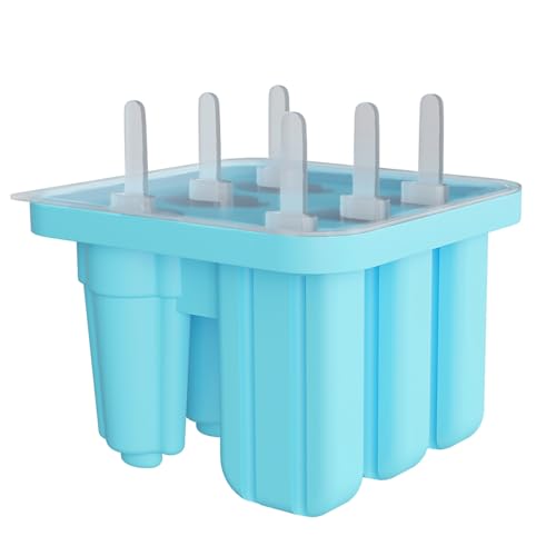 AEYAKA Moules À Glace En Silicone – Set De 6 Moules Réutilisables Pour Sucettes Glacées Avec Bâtonnets – Moule À Esquimaux En Silicone Alimentaire, Bleu (Bleu)
