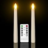 LED Fensterkerzen, Ymenow 2Stk AAA Batteriebetriebene LED Flammenlos Flackernde Schwimmend Taper Kerzen mit Fernbedienung Timer für Zuhause Tisch Hochzeit Weihnachtsbaum Urlaub Party Deko - Warmweiß
