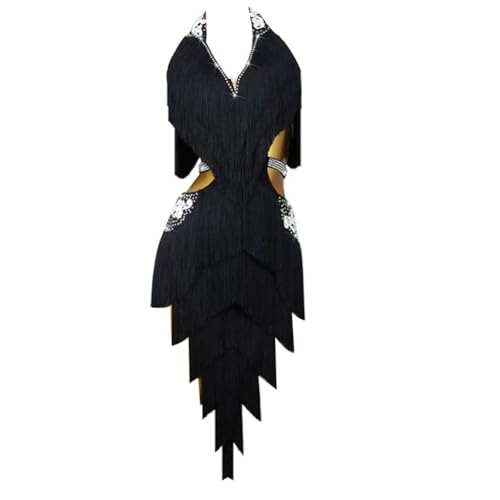 ZHQNZJF Fringe Latin Dance Dresses for Women Cha Cha Performance Dancing Outfit Rhinestones Dance Clothes for Rumba Tango,B,S