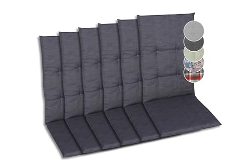 GO-DE Textil Bequeme und attraktive Polsterauflagen für Hochlehner-Gartenstühle (6er-Set, Uni anthrazit, Hochlehner)