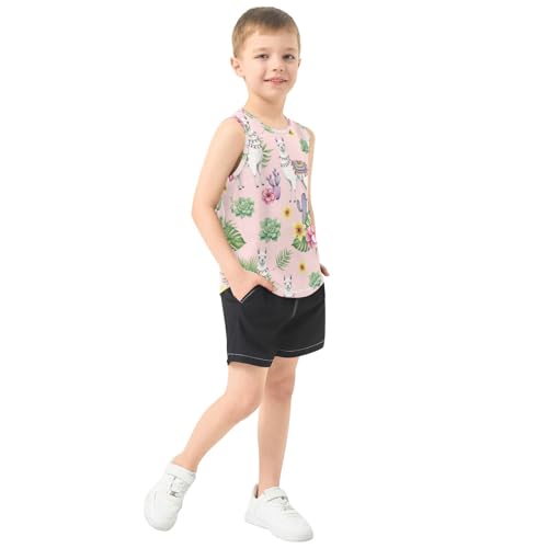 J JOYSAY Llama Cactus Tropical Leaf Boys Tank Top Sleeveless Muscle Shirts Quick Dry Workout Active Sport Kids T-Shirts 3-15T4