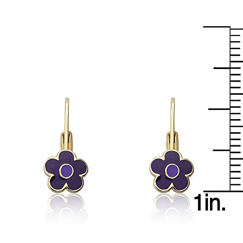 Little Miss Twin Stars Girls Earrings - 14K Gold Plated Purple Flower Leverback Earring - Hypoallergenic And Nickel Free For Sensitive Ears #TOP5