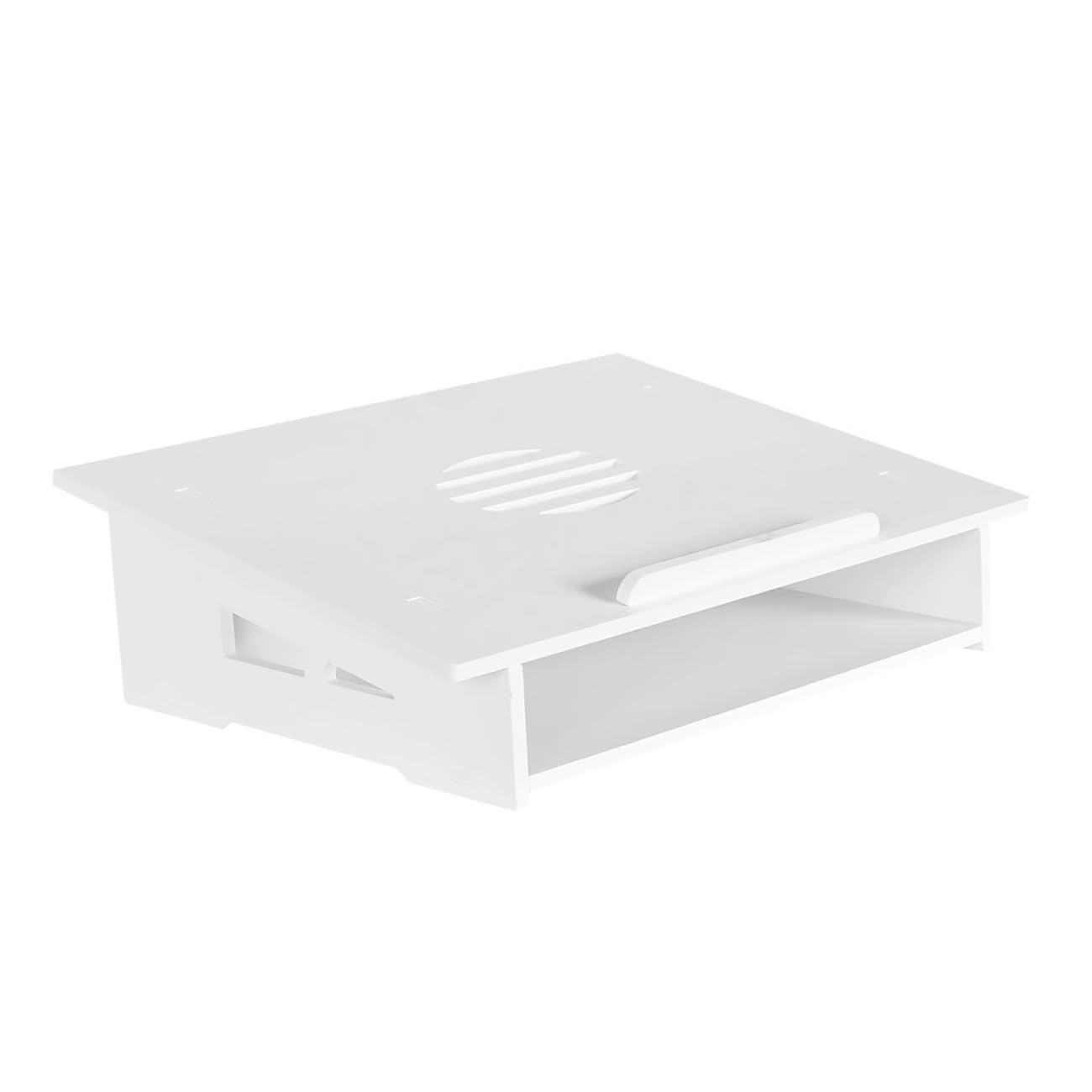 jojofuny Supporto per Laptop in Legno-plastica Bianco, Angolo Ergonomico e Antiscivolo, per Ufficio e Casa, Spazio Portaoggetti
