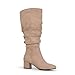 Chicblooms Women's Extra Wide Calf Dress Boots Slouchy Suede Boots with Block Heel, Taupe Suede, 8 M US