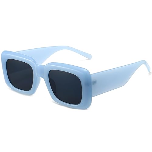 ANRRI Blue Sunglasses for Women Retro 90s Chunky Trendy Y2K Rectangle Sunglasses UV 400 Protection