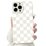 NITITOP Compatible with iPhone 14 Pro Max Case Cute Aesthetic Checkerboard Checkered Pattern for Women Girl Trendy Slim Fit TPU Silicone Shockproof Full Camera Protection Cover - White