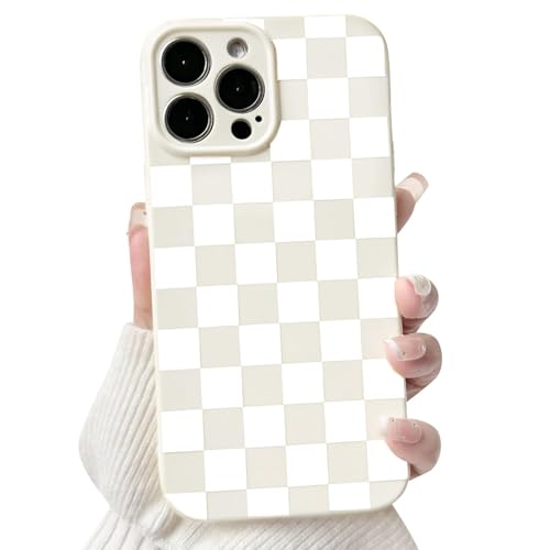 NITITOP Compatible with iPhone 14 Pro Max Case Cute Aesthetic Checkerboard Checkered Pattern for Women Girl Trendy Slim Fit TPU Silicone Shockproof Full Camera Protection Cover - White