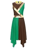 ranrann Liturgical Sleeveless Praise Dance Tunic for Women Cut Out Lyrical Worship Overlay Dance Costume Brown&Green Small