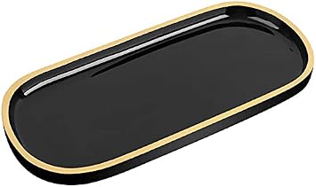 Emibele Jewelry Organizer Oval Resin Tray, Bathroom Kitchen Dresser Vanity Tray Jewelry Dish Ring Holder Cosmetic Organizer for Candle Perfume Soap Shampoo Home Decor - Black & Gold