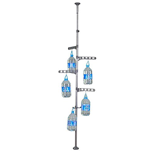 BAOYOUNI 4-Tier Stehend Wäscheständer kleiderständer Teleskopstange Kleiderbügel Organizer Boden bis zur Decke Höhenverstellbar Metall Teleskop Eckspannung Pole Hängendes Regal, Grau