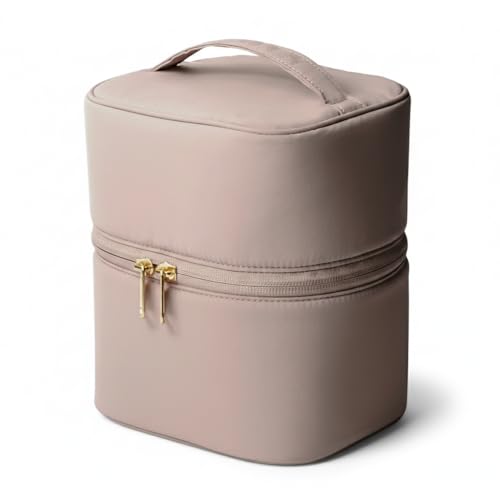 atRise "立てて入る" バニティポーチ[メイク用品が全部まとまる]コスメが整う 化粧ポーチ 大容量 M/L 大人カラー スキンケア 洗面用具 持ち運び 旅行や普段使いに (ミュートロゼ(Plus), M)