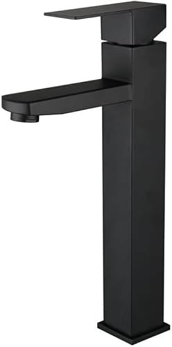 Jack Brown Square Tall Bathroom Basin Mixer Tap With Hose - Matt Black