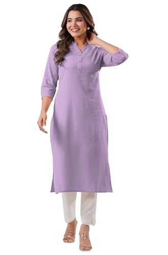 Image of Janasya Women's Cotton Solid Straight Kurta