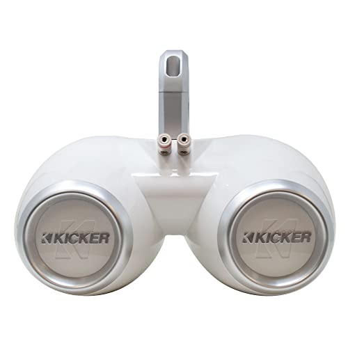 Image of KICKER KMXL Tower Speaker Bundle - Dual 6.5 inch Horn-Load Marine Wake Tower Speaker Pods with RGB LEDs, White, Pair