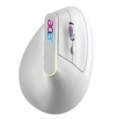 acer Ergo Vertical Wireless Mouse | Silent 6D Buttons & Scroll Wheel | 4 DPI Setting 1200-3200 | 2.4GHz + Bluetooth Dual Mode | Rechargeable 500mAh Battery | ABS I RGB Glow | Ergonomic Design I White