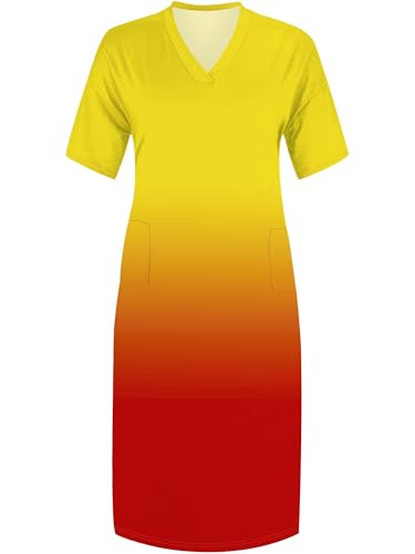 Image of SUZONANA Women Casual T-Shirt Dress V Neck Short Sleeve Solid Color Oversize Dress with Front Two Pockets