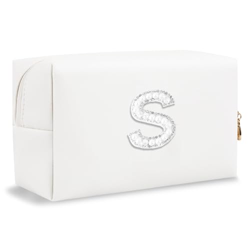 Brautgeschenke: Personalisierte Make-up-Tasche mit Perlen-Strass-Aufnäher, adretter weißer Monogramm-Kosmetik-/Kulturbeutel, Brautjungfergeschenke, Brautpartys, Hochzeitsgeschenke, Brautgeschenke Brautgeschenke: Personalisierte Make-up-Tasche mit Perlen-Strass-Aufnäher, adretter weißer Monogramm-Kosmetik-/Kulturbeutel, Brautjungfergeschenke, Brautpartys, Hochzeitsgeschenke, Brautgeschenke