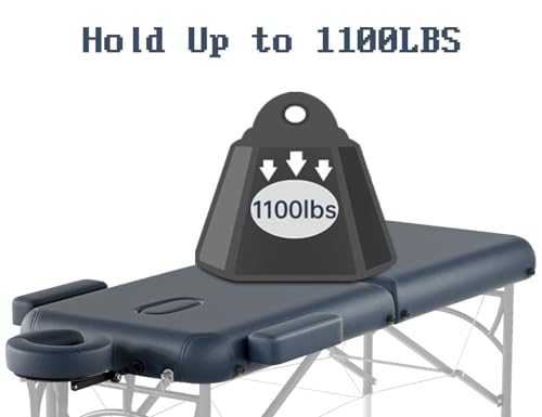 Image of 2 Fold Professional Massage Table Portable Hold Up to 1100LBS Blue