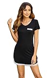 Ekouaer Nachthemd Damen Kurzarm Sommer Nachtwäsche Sexy Nachtkleid Kurz Sleepwear Einfarbig Nachthemden, Schwarz, XXL