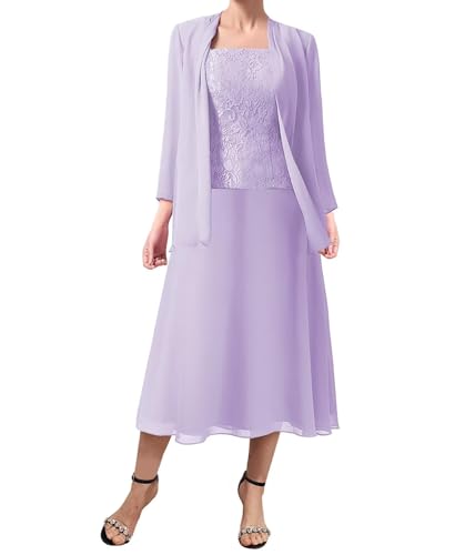 3 piezas de vestidos para madre de la novia, vestidos de noche formales de gasa con chaquetas de manga larga, morado, S