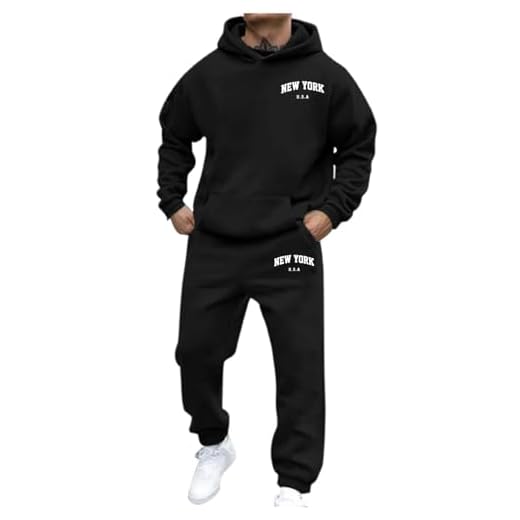 RUMAOZIA Tuta da jogging da uomo e da donna, 2 pezzi, Trapstar Tracksuit Oversized Baggy, tuta unisex con cappuccio e pantaloni da jogging Hip Hop Streetwear, O nero., L