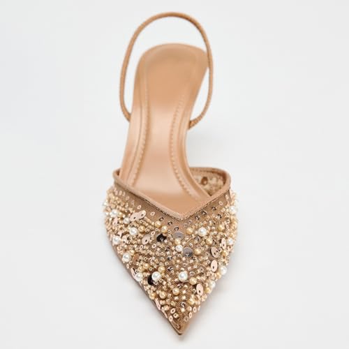 Women's Stiletto High Heel Slingbacks Mesh Fabric With Rhinestone Back Strap With Elastic Pointed Toe Slip On Wedding Party Evening Dress Shoes for Women Ladies Girls2