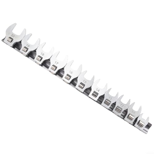 Jeu de 11 clés métriques en pied de biche, entraînement 3/8", clés à extrémité ouverte de 10 à 22 mm pour espaces restreints, avec support de rangement